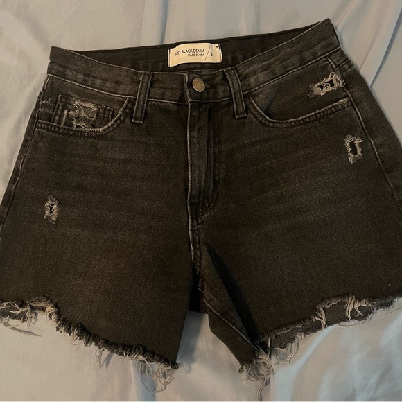 Black Denim Distressed Shorts - Picture 1 of 2
